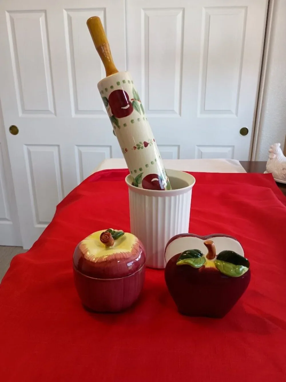 Apple Design Porcelain Rolling Pin with Wooden Handles